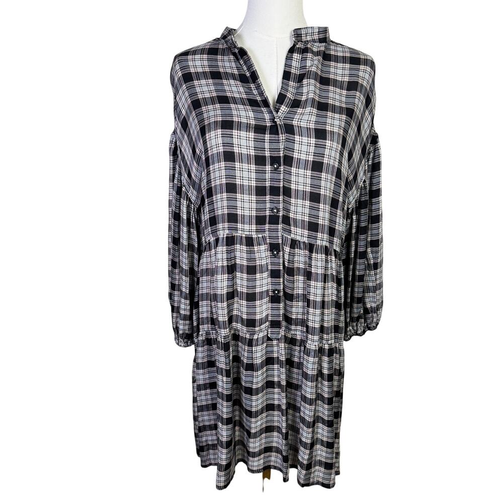 Max Studio Plaid Tiered Button Up Shirtdress US Women's M
